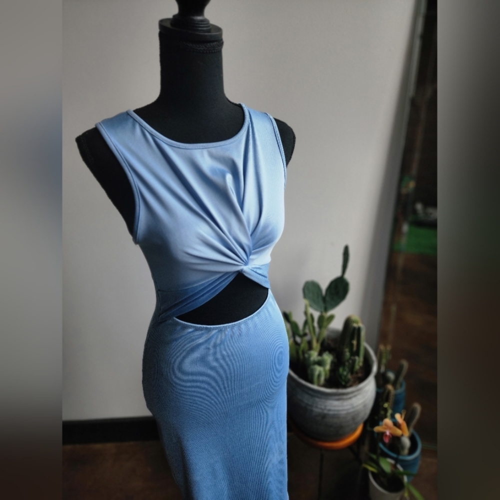 Bodycon dress, cut out, blue, front tie